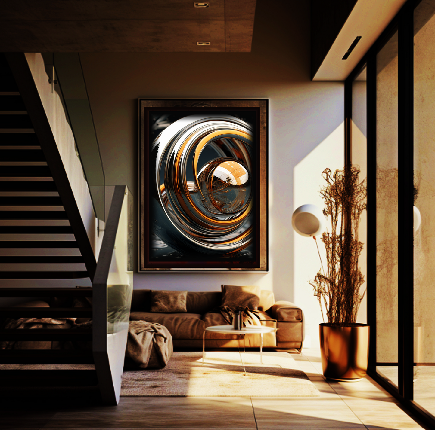 Chrome & Gold Digital Art Collection: Abstract Swirls and Ripples