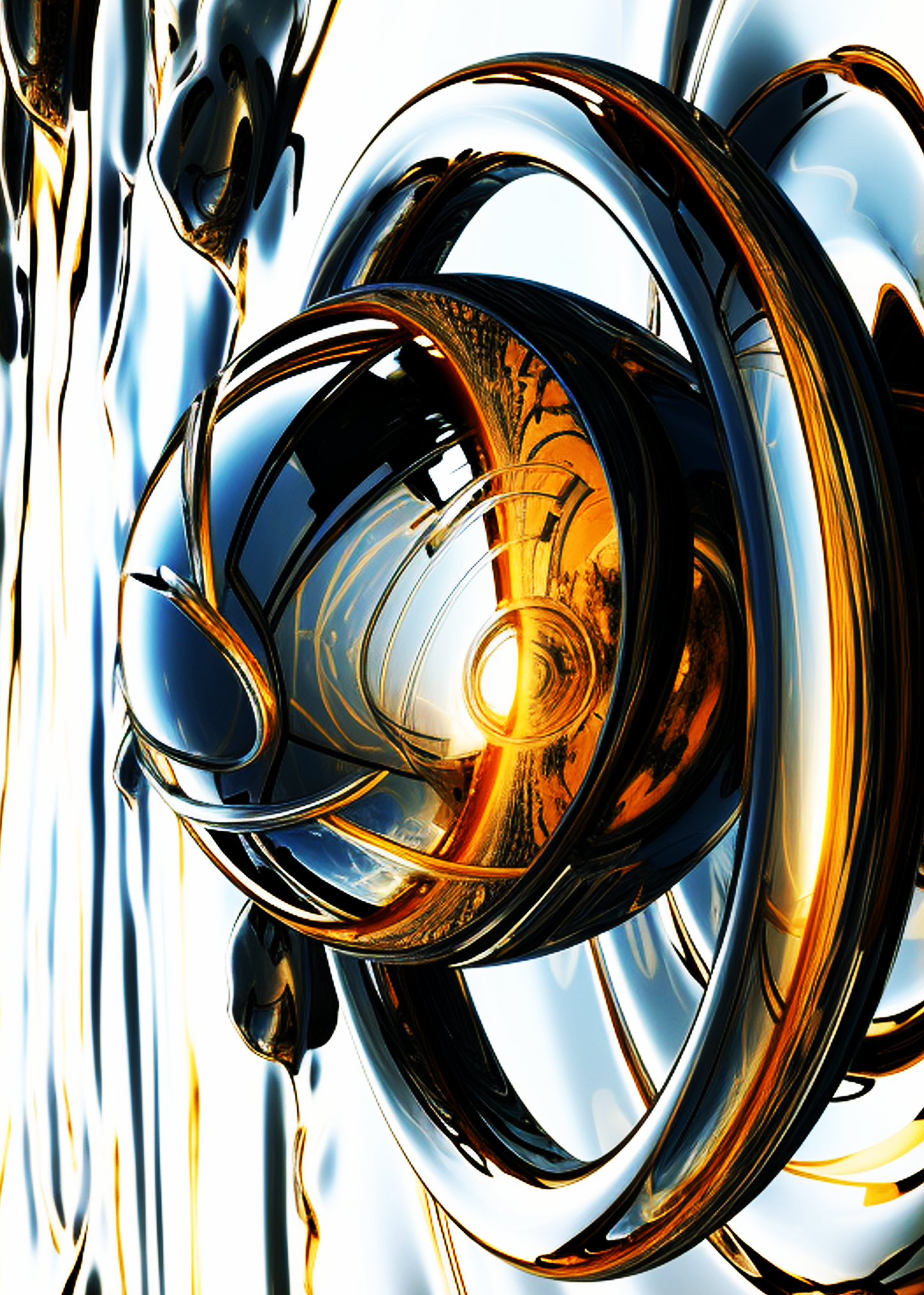 Chrome & Gold Digital Art Collection: Abstract Swirls and Ripples