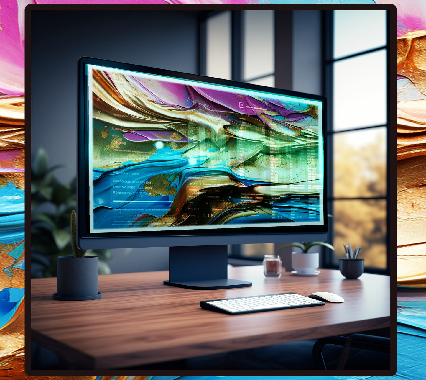 Golden & Blue Digital Art Collection: Abstract Undulating Shapes and Textures