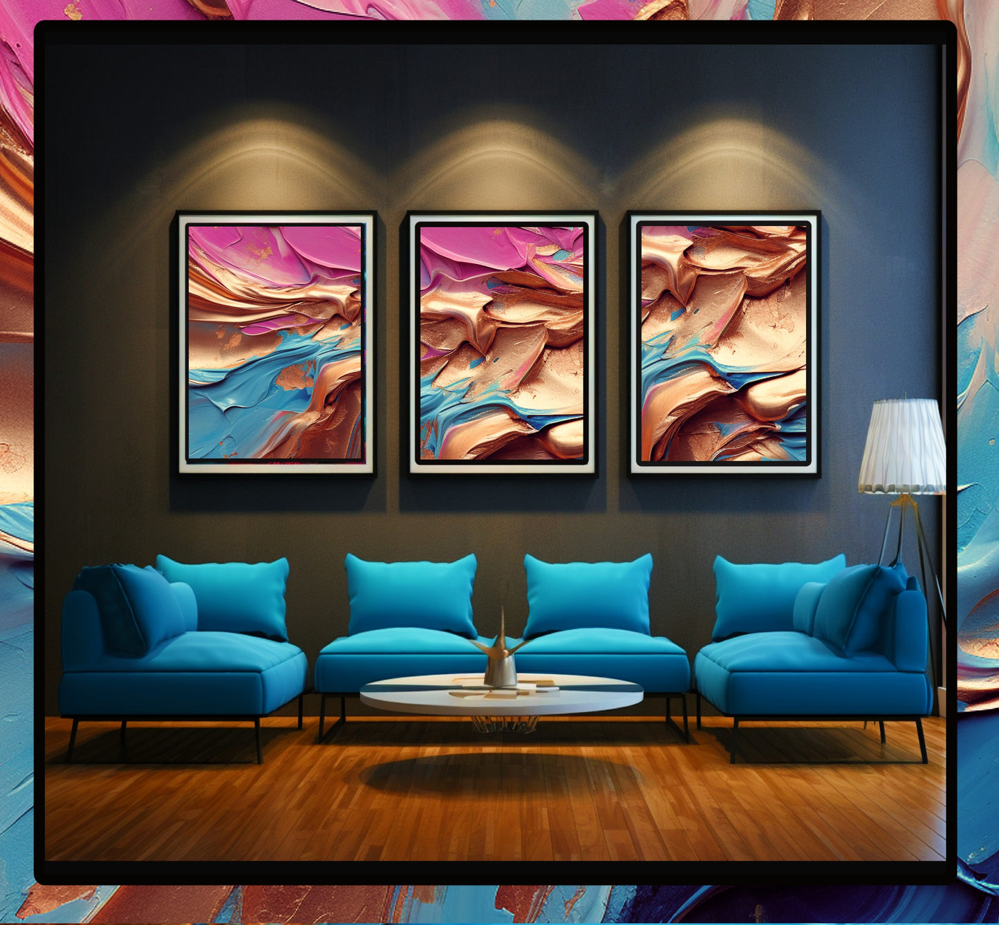 Golden & Blue Digital Art Collection: Abstract Undulating Shapes and Textures