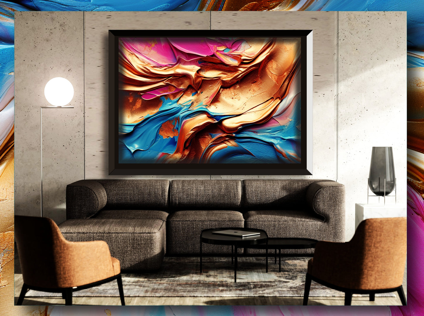 Golden & Blue Digital Art Collection: Abstract Undulating Shapes and Textures