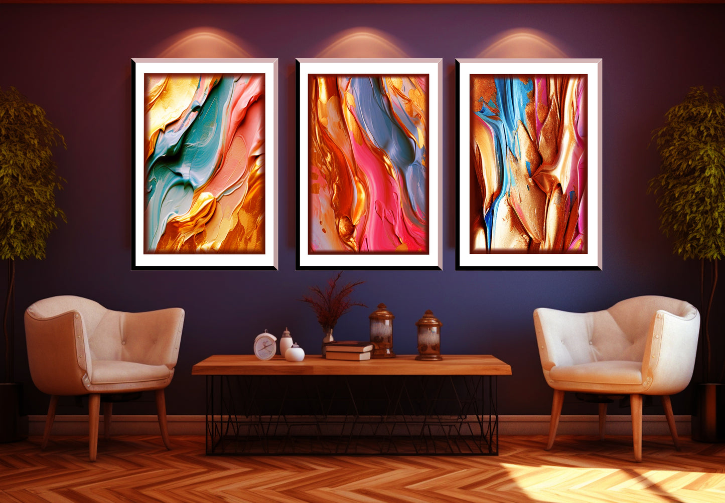 Golden & Blue Digital Art Collection: Abstract Undulating Shapes and Textures