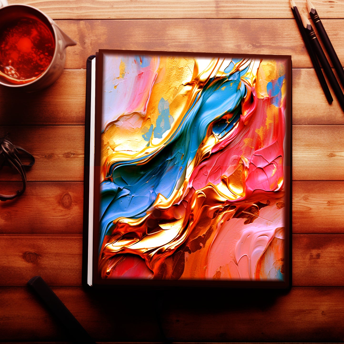 Golden & Blue Digital Art Collection: Abstract Undulating Shapes and Textures