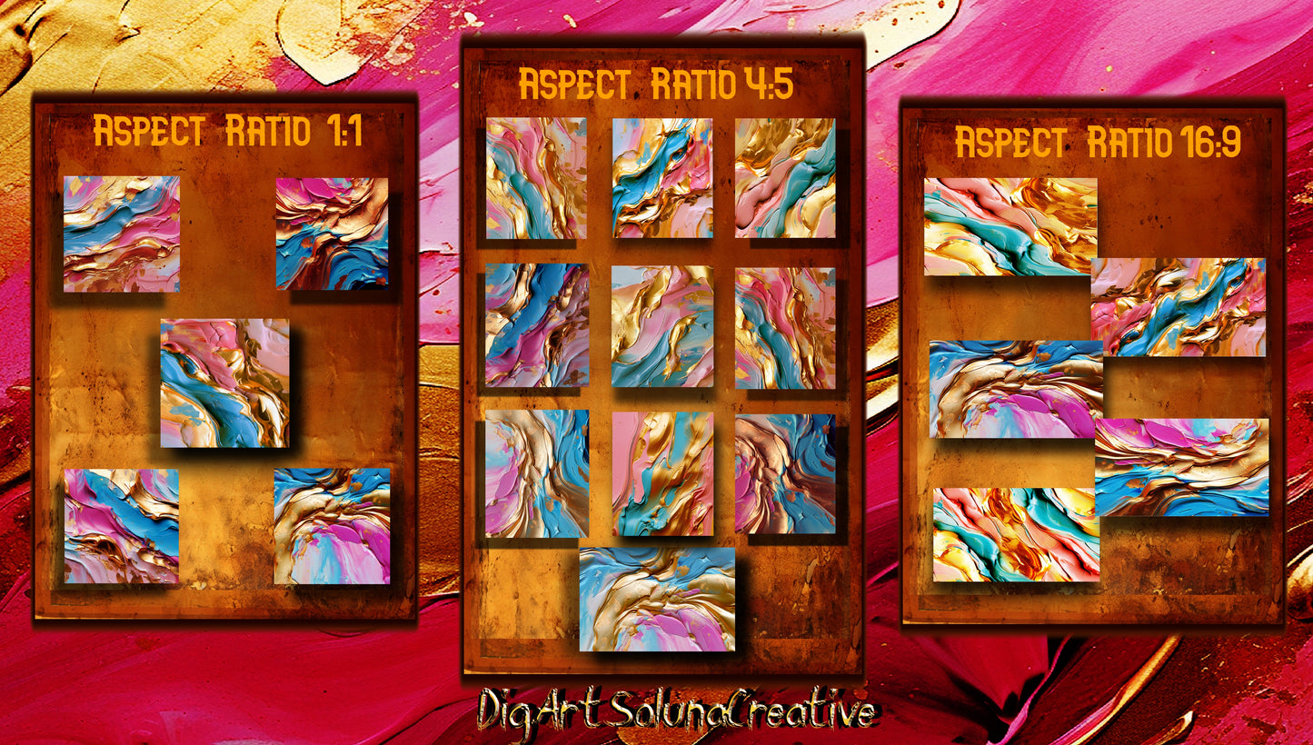 Golden & Blue Digital Art Collection: Abstract Undulating Shapes and Textures
