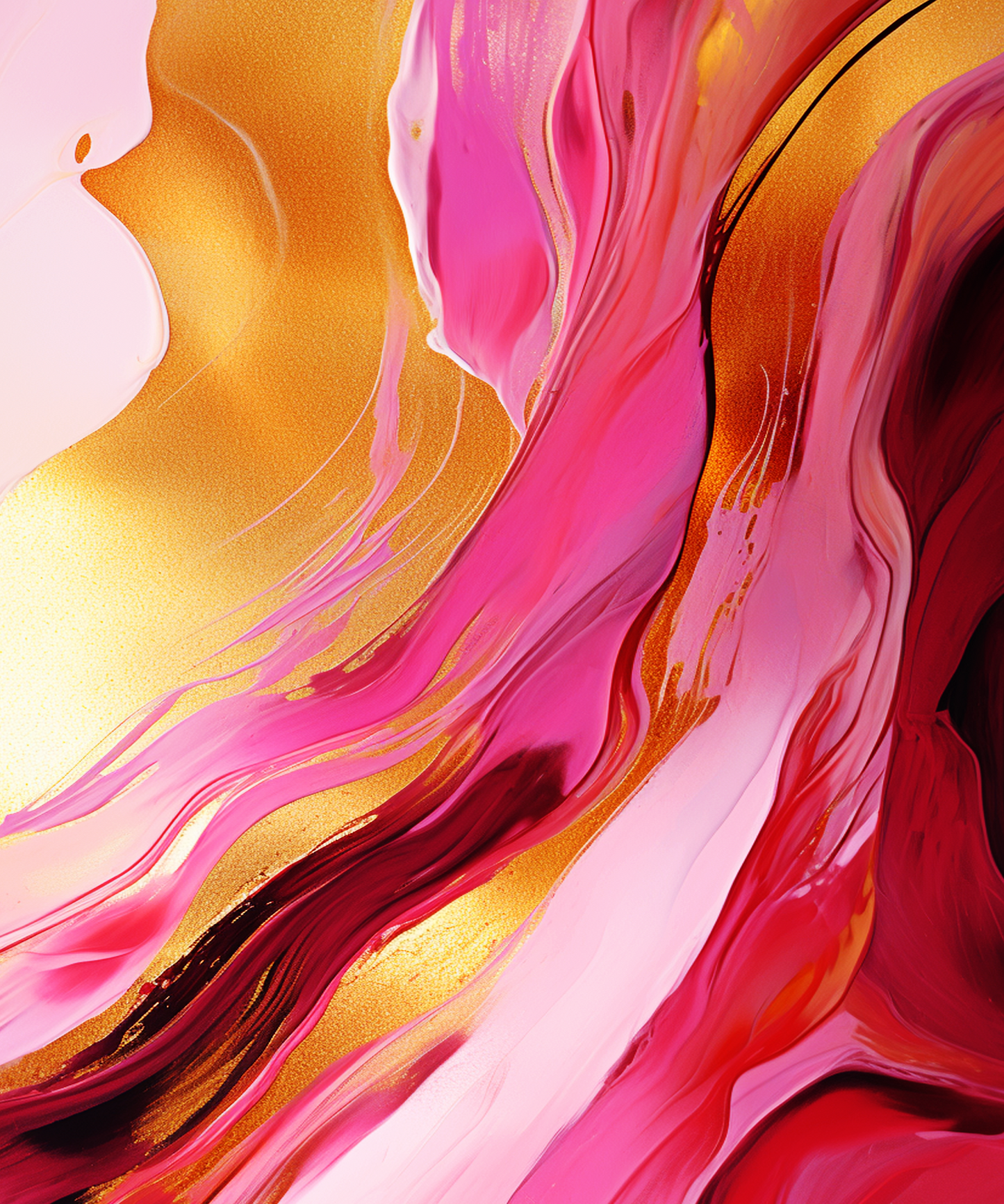 Pink & Gold Digital Art Collection: Abstract Undulating Shapes