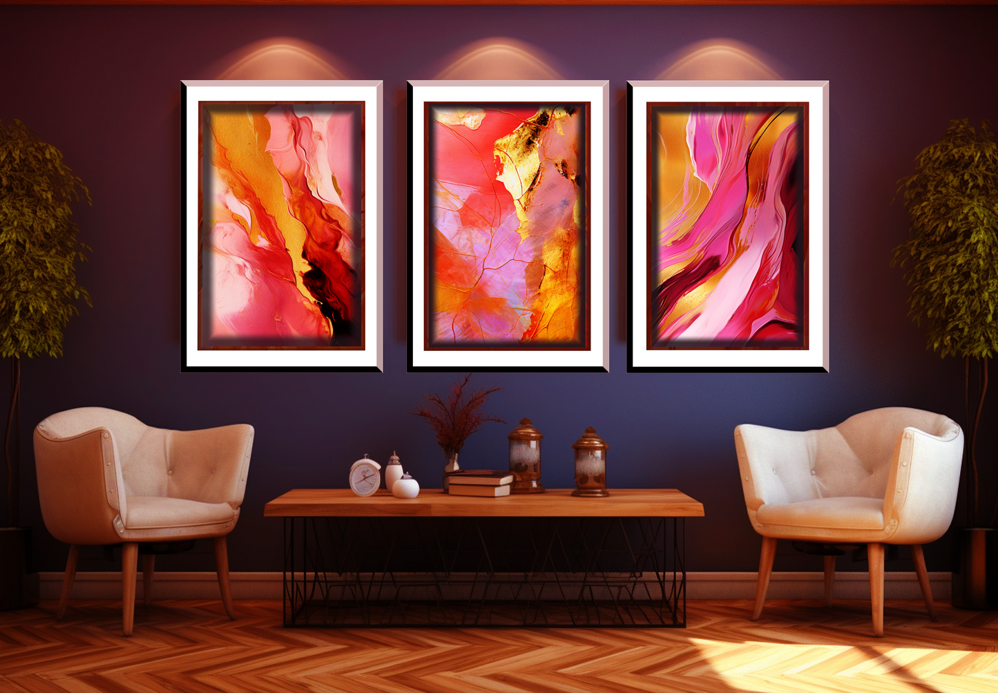 Pink & Gold Digital Art Collection: Abstract Undulating Shapes